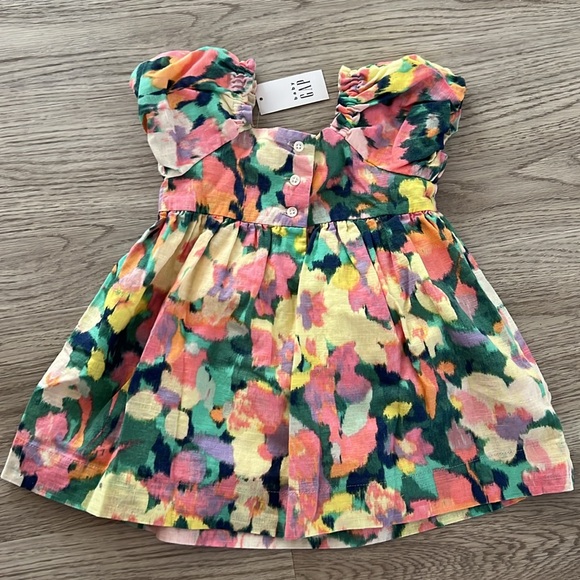 NWT Baby Gap Girls 12-18 Month Watercolor Floral Linen Blend Dress Set - Picture 2 of 8